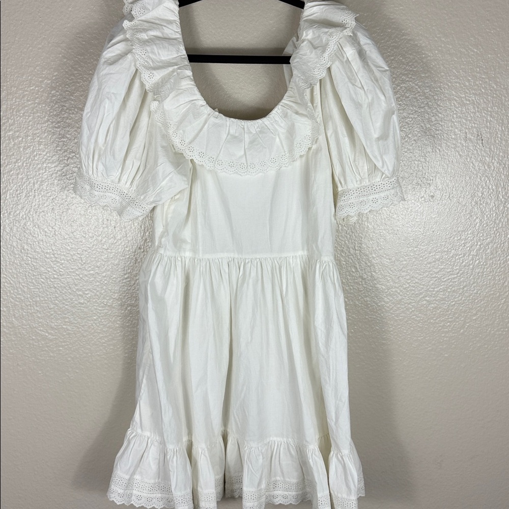 White Ruffle Mini Dress with Puff Sleeves - Picture 8 of 10